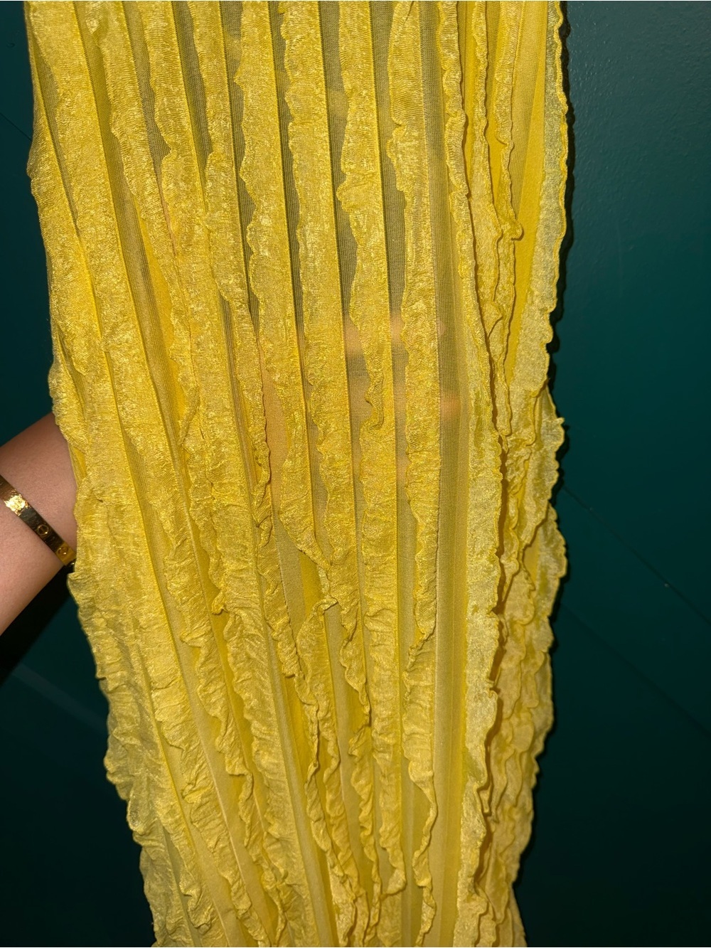 SHEIN Neon Yellow Textured Maxi Dress with Spaghetti Straps - Picture 7 of 8